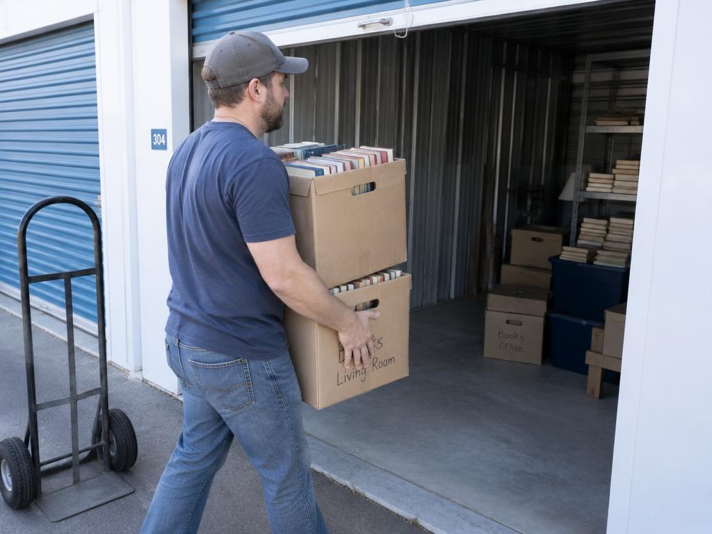 Transport de cartons de livres vers un box de stockage